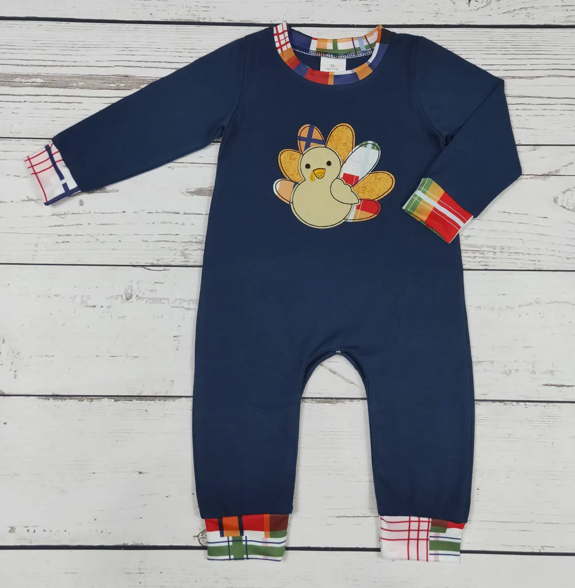 Navy Turkey Appliqué Thanksgiving Boy Romper