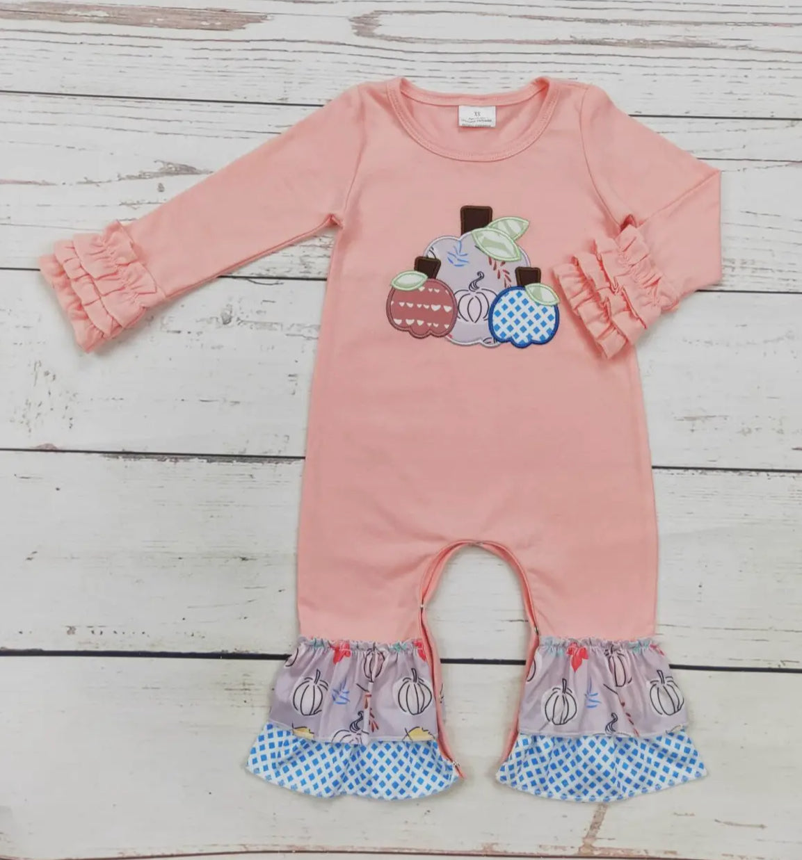 Pink Ruffle  Pumpkin Baby Girl Appliqué Romper *preorder*