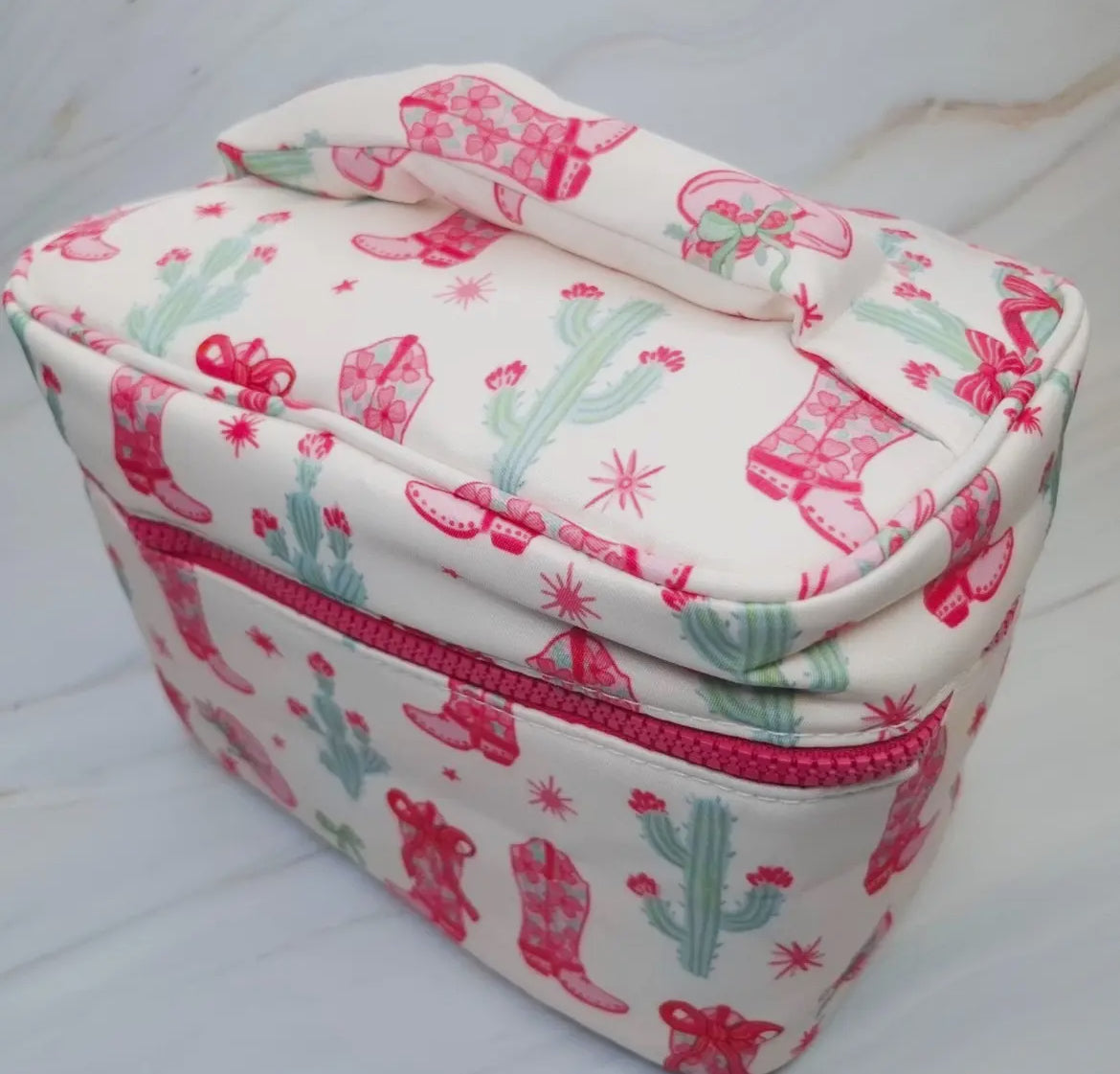Western Whimsy Travel Cosmetic Case with Handle