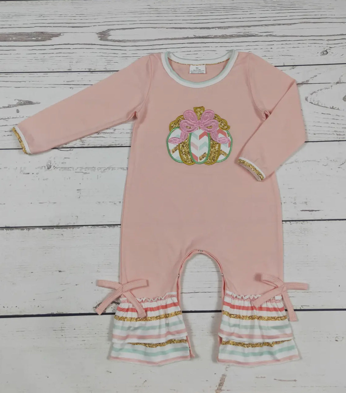 Pink Baby Girls Pumpkin Appliqué Romper *preorder*