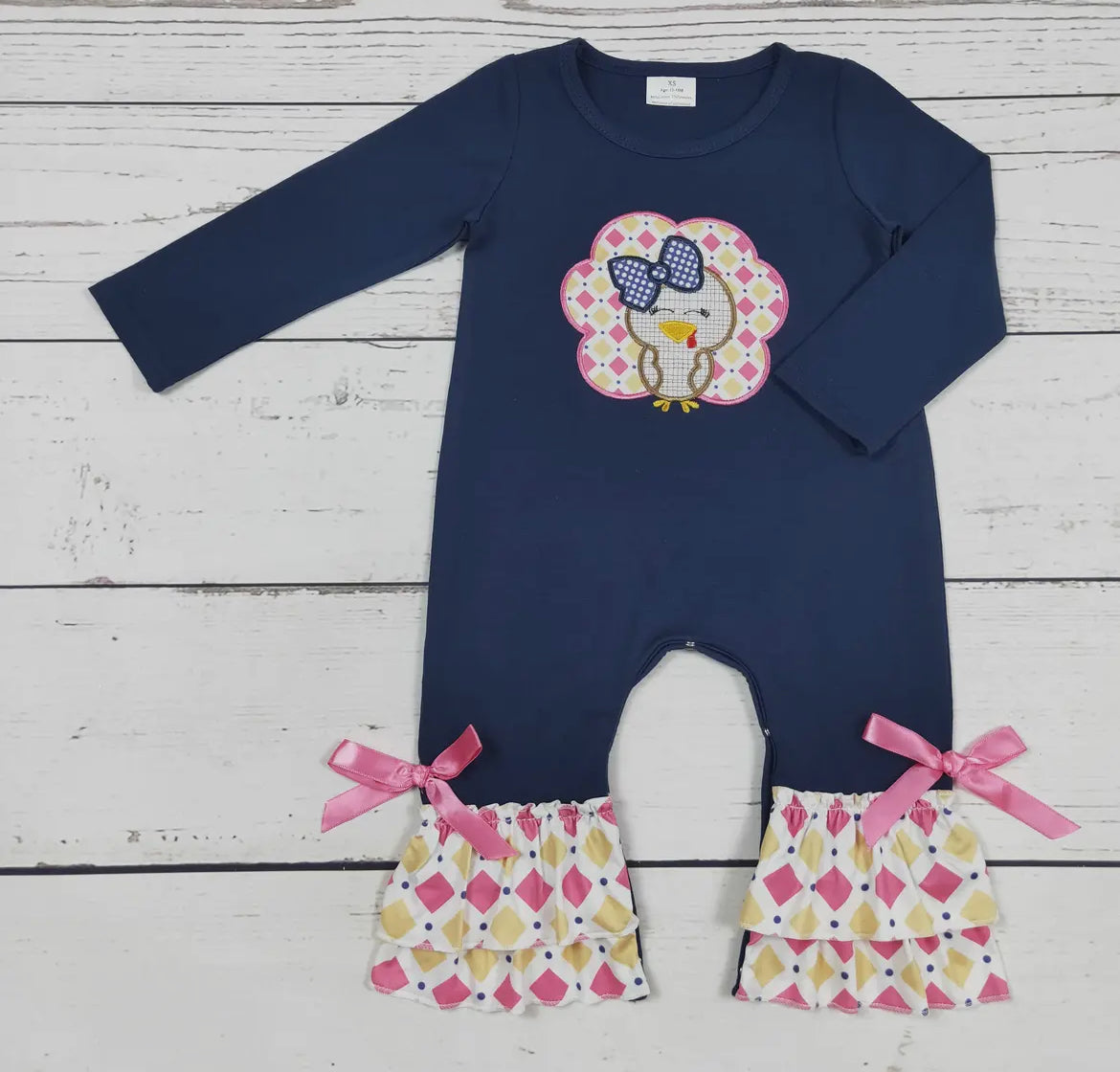 Baby Girl Navy Turkey Appliqué Romper