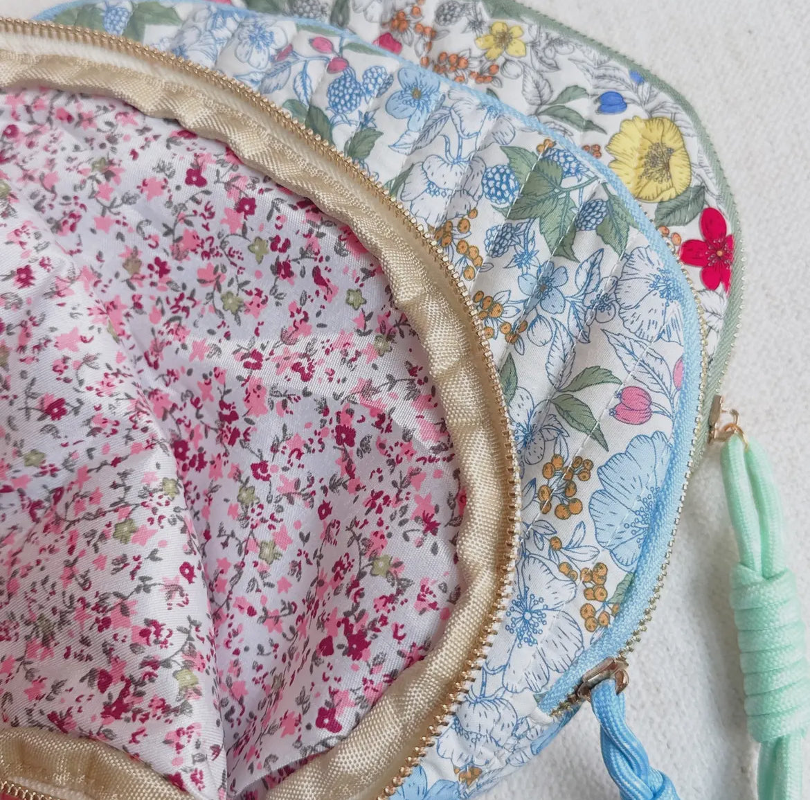 Curved Vintage-Inspired Quilted Soft Pastel Garden Prints