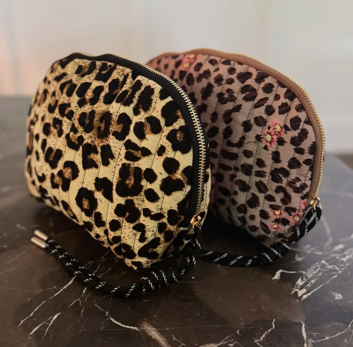 Vintage-Inspired Quilted Leopard & Floral Cosmetic Case
