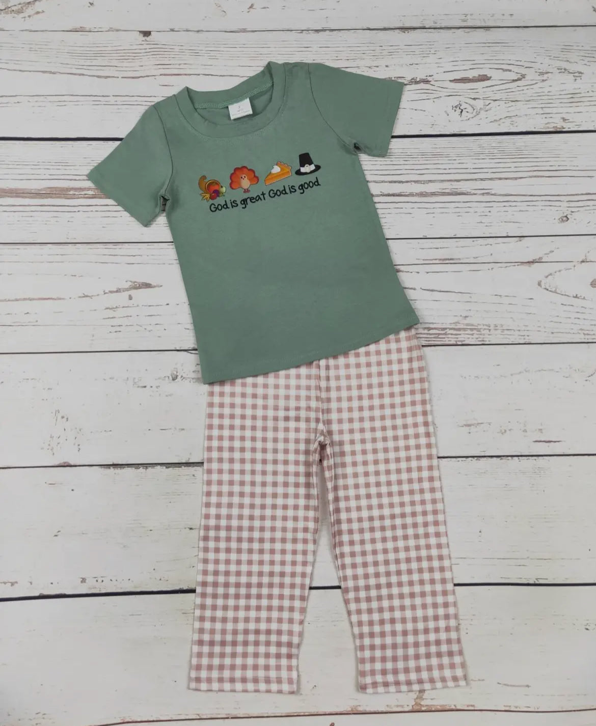 Boys Checkered Turkey Printed Thanksgiving Set