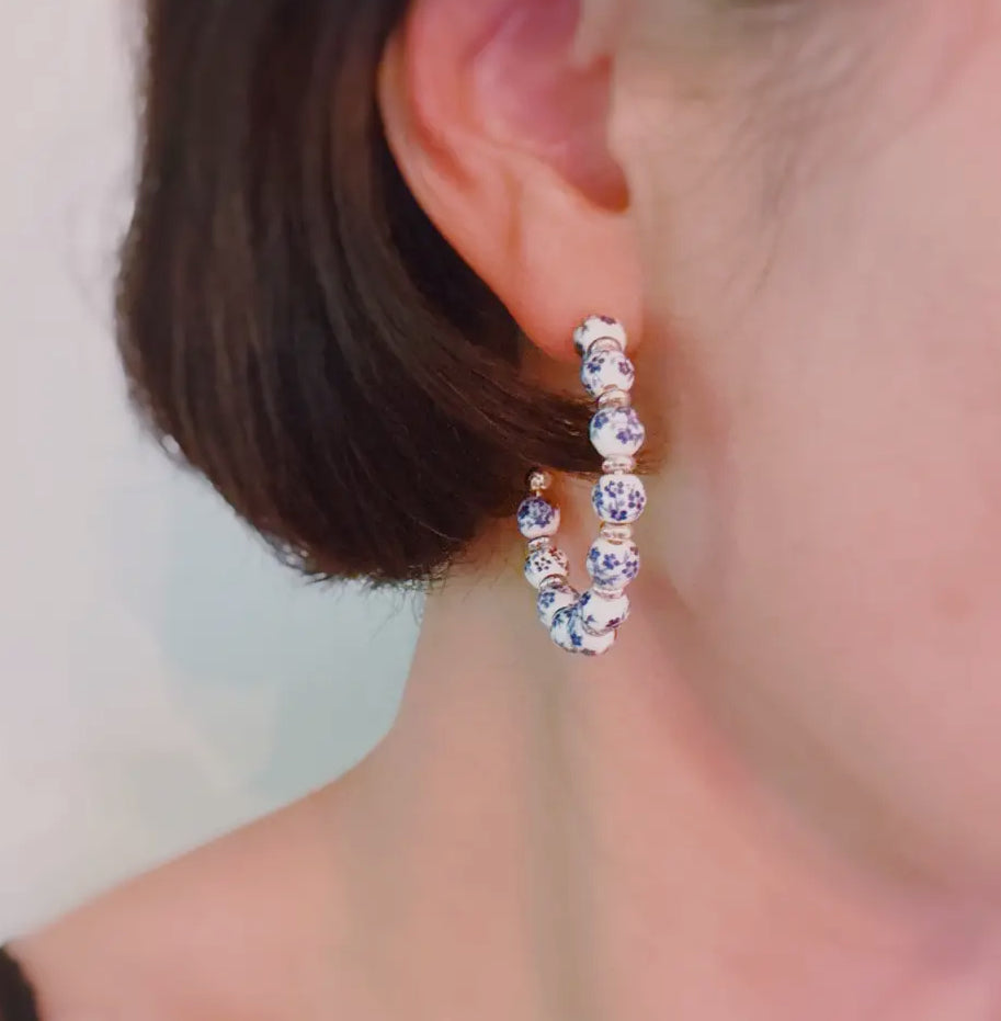 Blue Bloom Floral Hoop Earrings – Elegant Hoops with Soft Blue Flower Accents