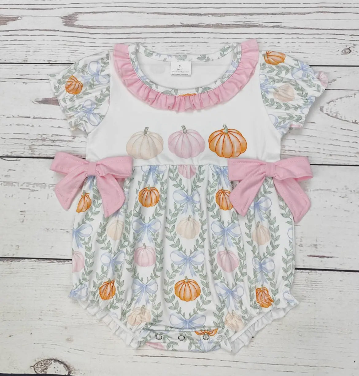 Pink Bows Pumpkin Print Baby Girl Bubble *preorder*