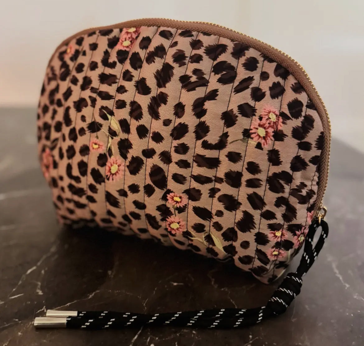 Vintage-Inspired Quilted Leopard & Floral Cosmetic Case