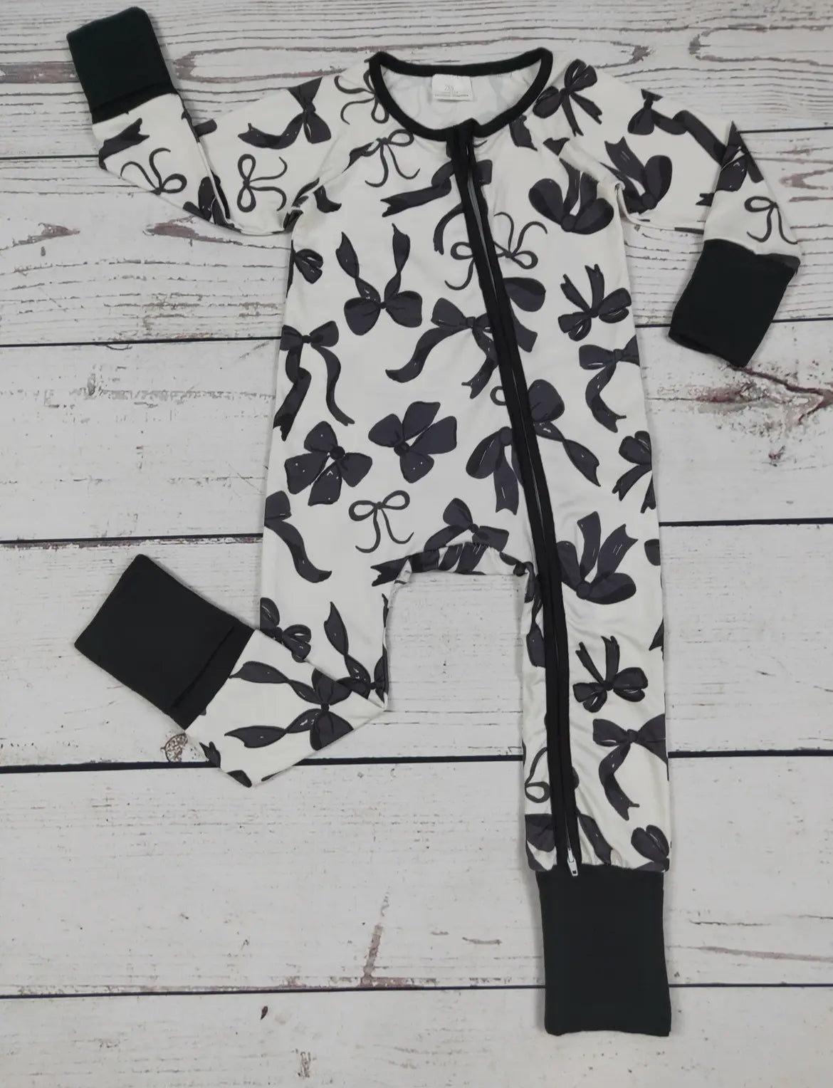 Baby Girl Black Bow Printed Zippy Sleeper *preorder*