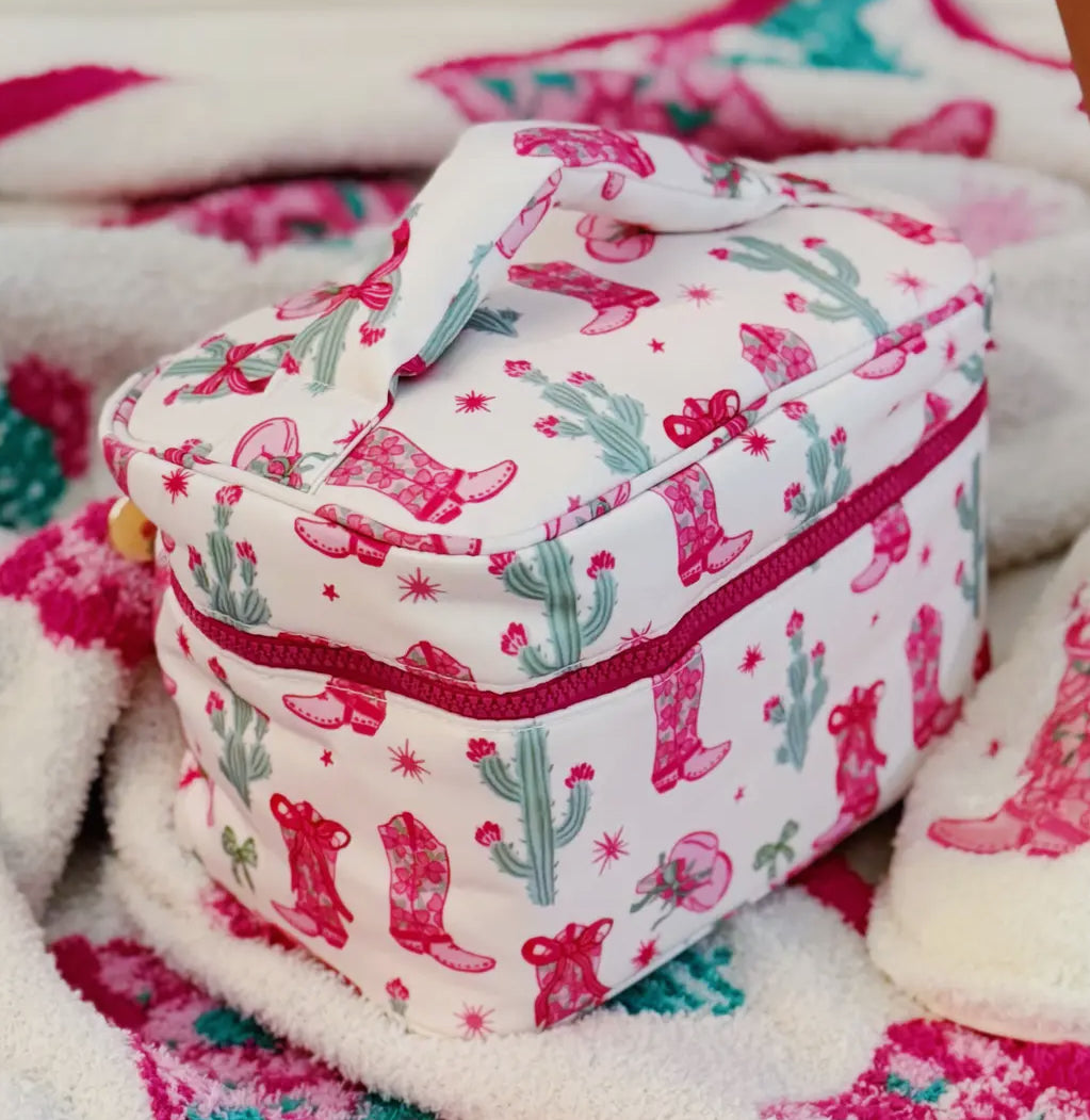 Western Whimsy Travel Cosmetic Case with Handle