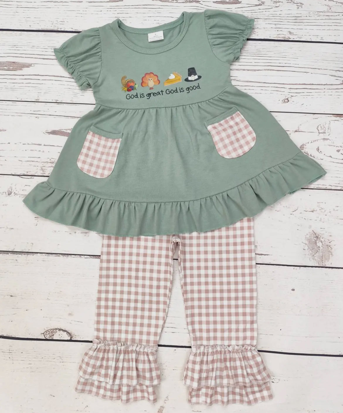 Girls Turkey Printed Thanksgiving Top & Pants Set