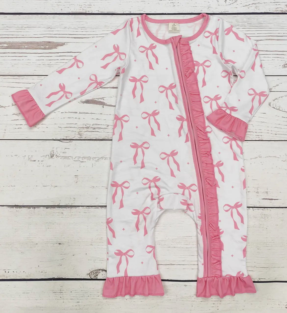 Baby Girls Pink Bows & Ruffles Bamboo Zip Sleeper *preorder*