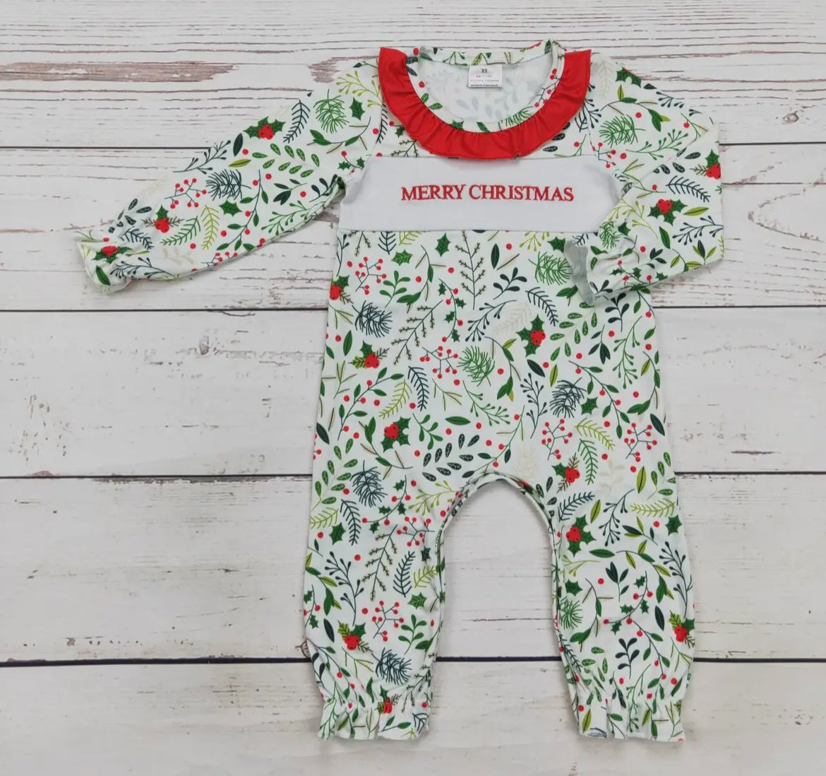 Merry Christmas Baby Girl Appliqué Romper