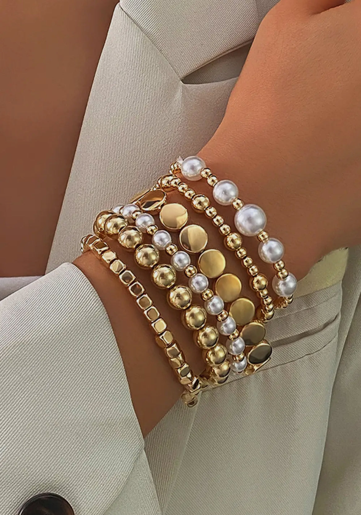 Minimalist Pearl Beaded Muti Layer Elastic Bracelets