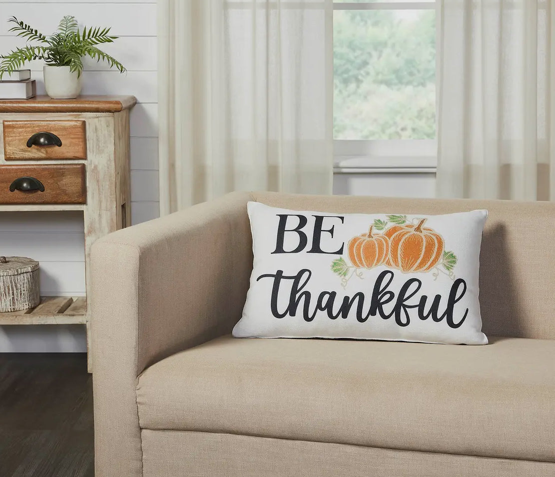 Annie Black Check Be Thankful Pumpkin Pillow 14x22