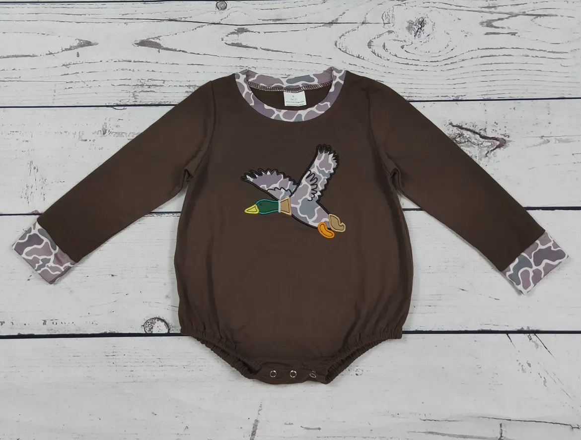 Camo Duck Appliqué Baby Boy Bubble  *preorder*