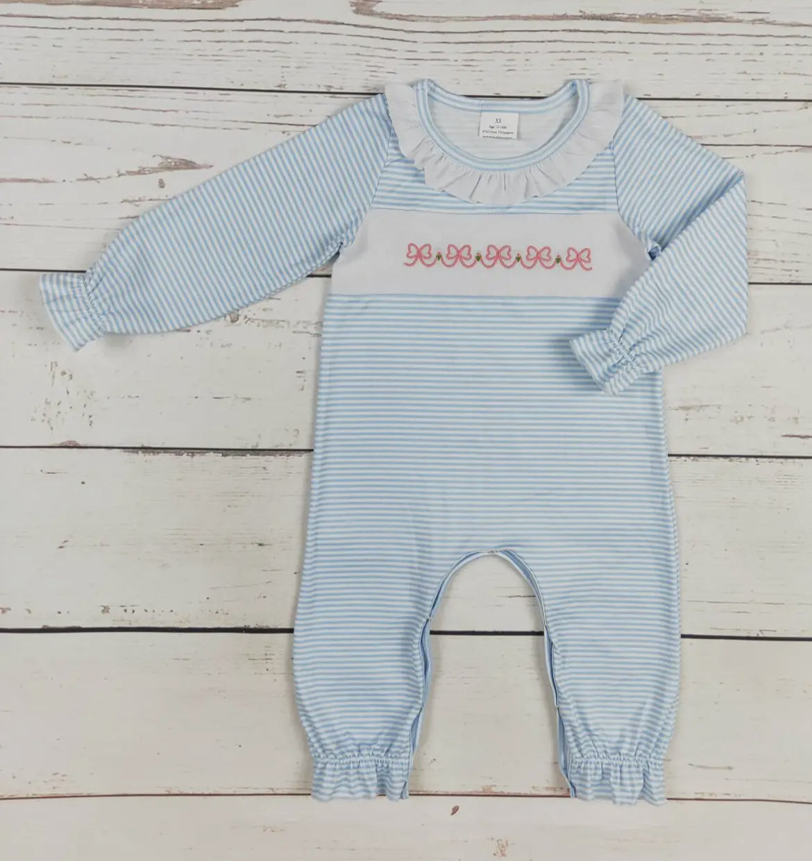 Baby Girls Blue Bow Appliqué Romper *preorder*