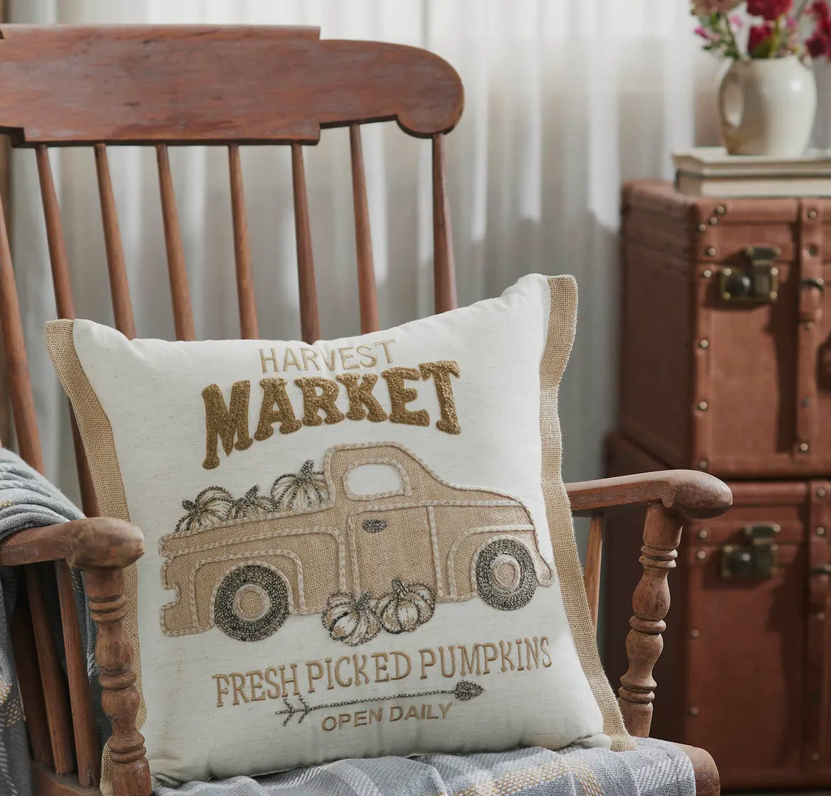 Harvest Market Fresh Picked Pumpkin Truck Pillow 18x18