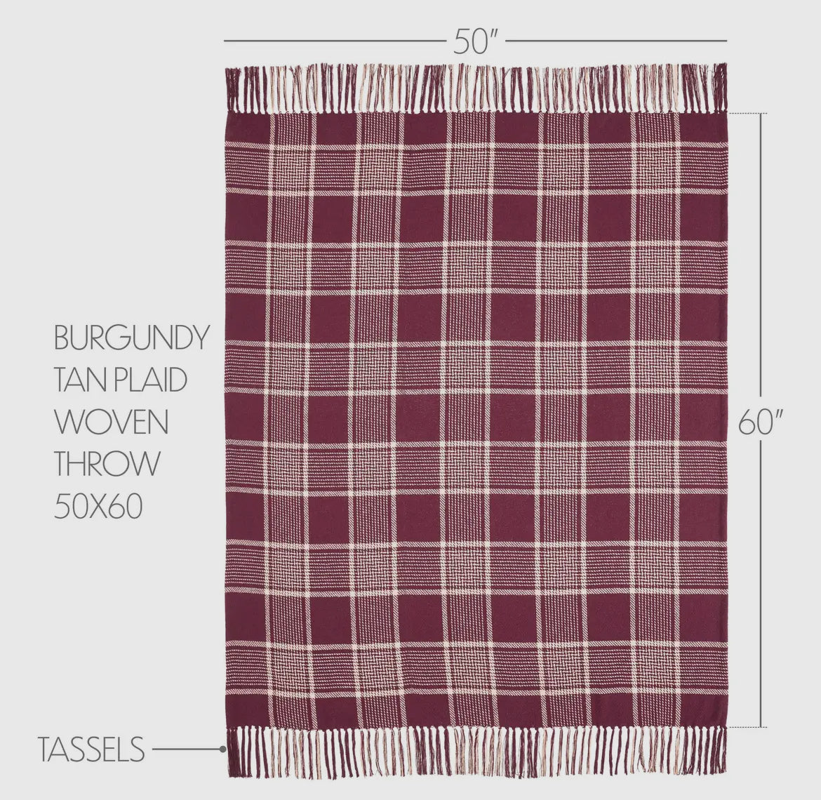 Eaton Burgandy Tan Plaid Throw 50x60