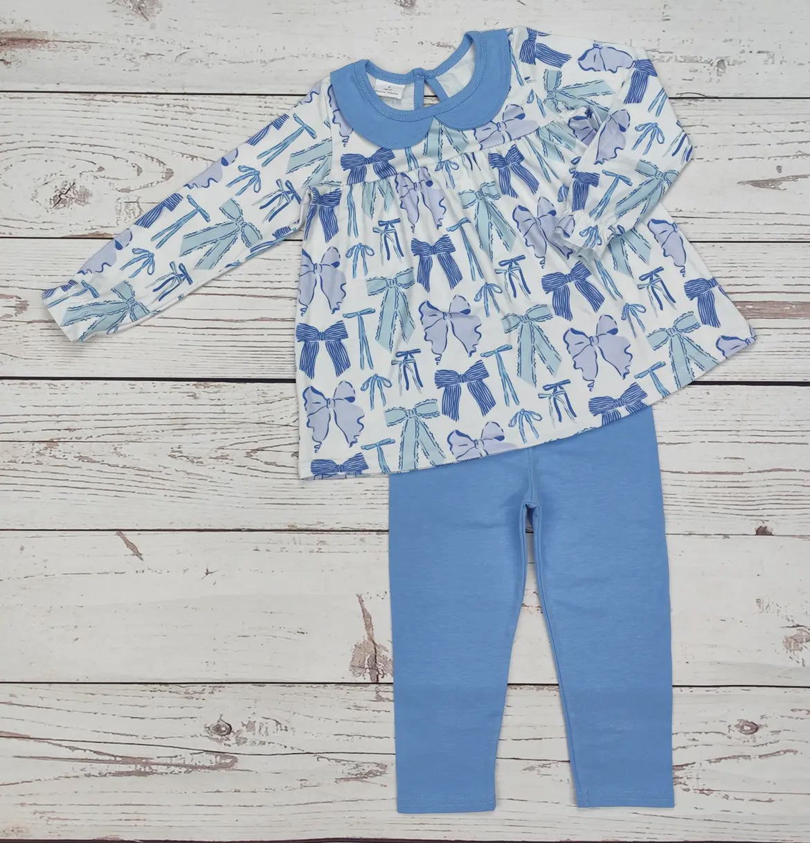Girls Blue Bow Printed Legging Set *preorder*