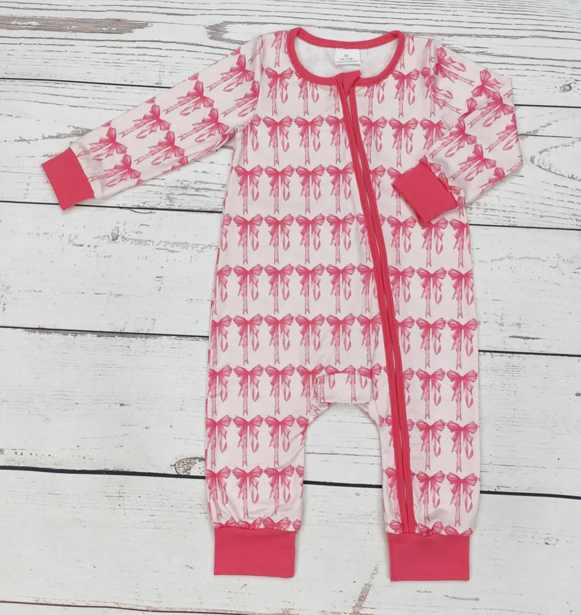 Baby Girl Hot Pink Bow Print Zip Sleeper *preorder*