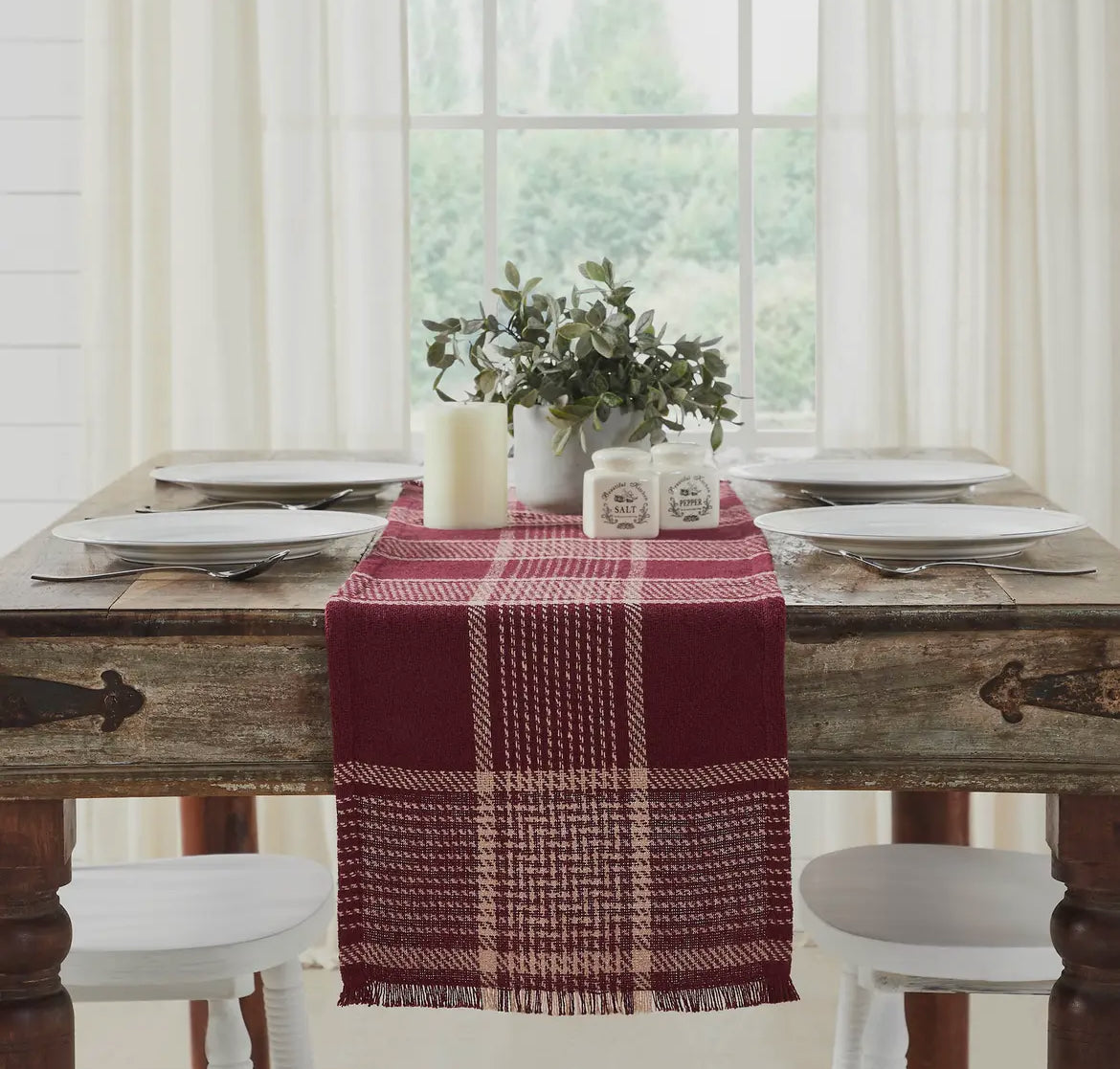 Eaton Burgandy Tan Plaid Runner 12x48
