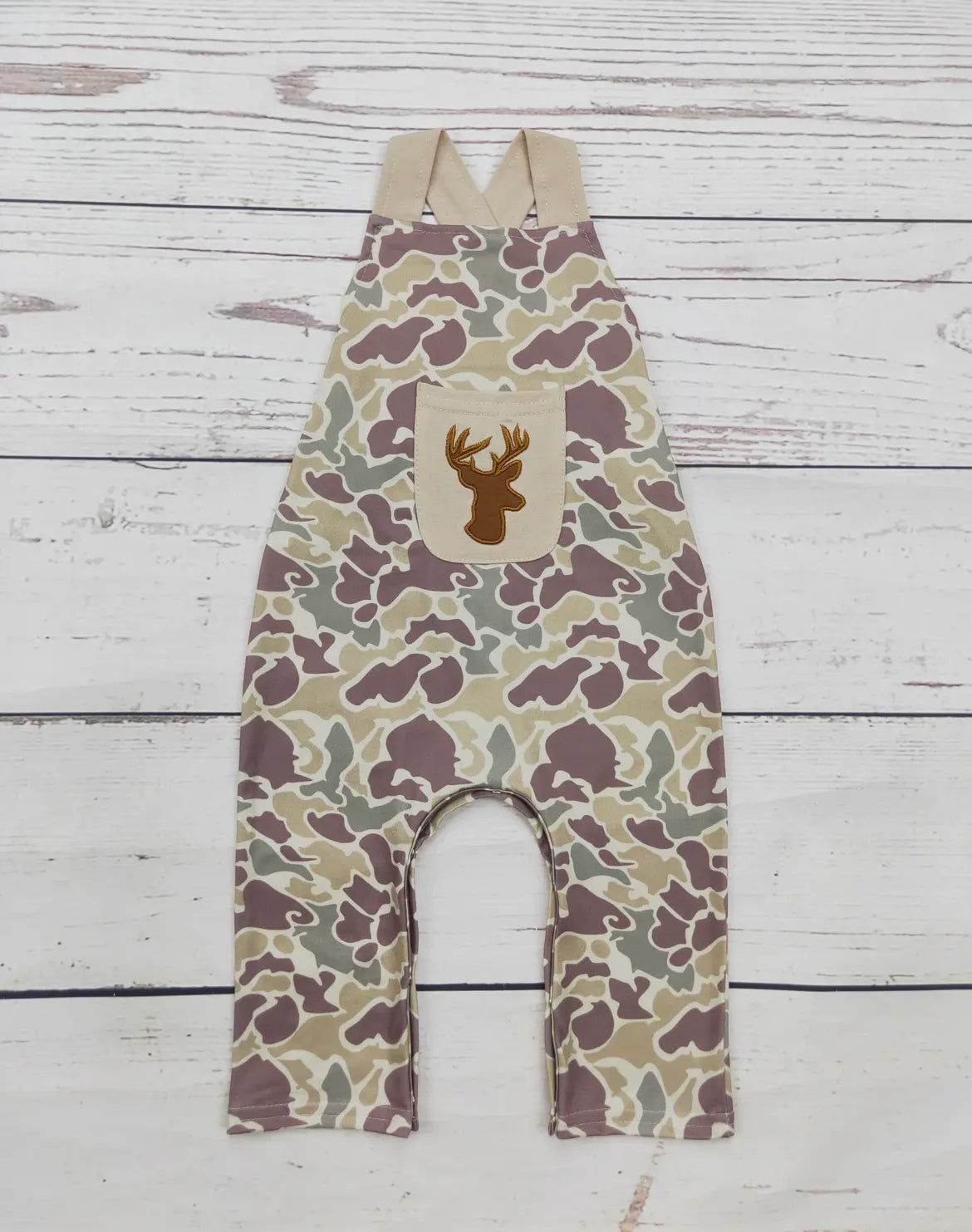 Baby Boy Camouflage Deer Appliqué Jumpsuit *preorder*