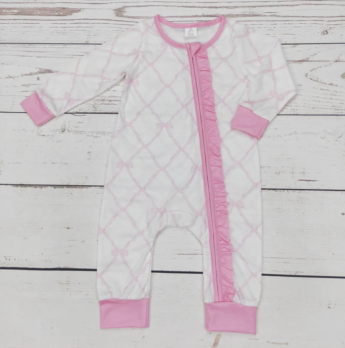 Baby Girls Light Pink Bow Bamboo Zip Sleeper *preorder*