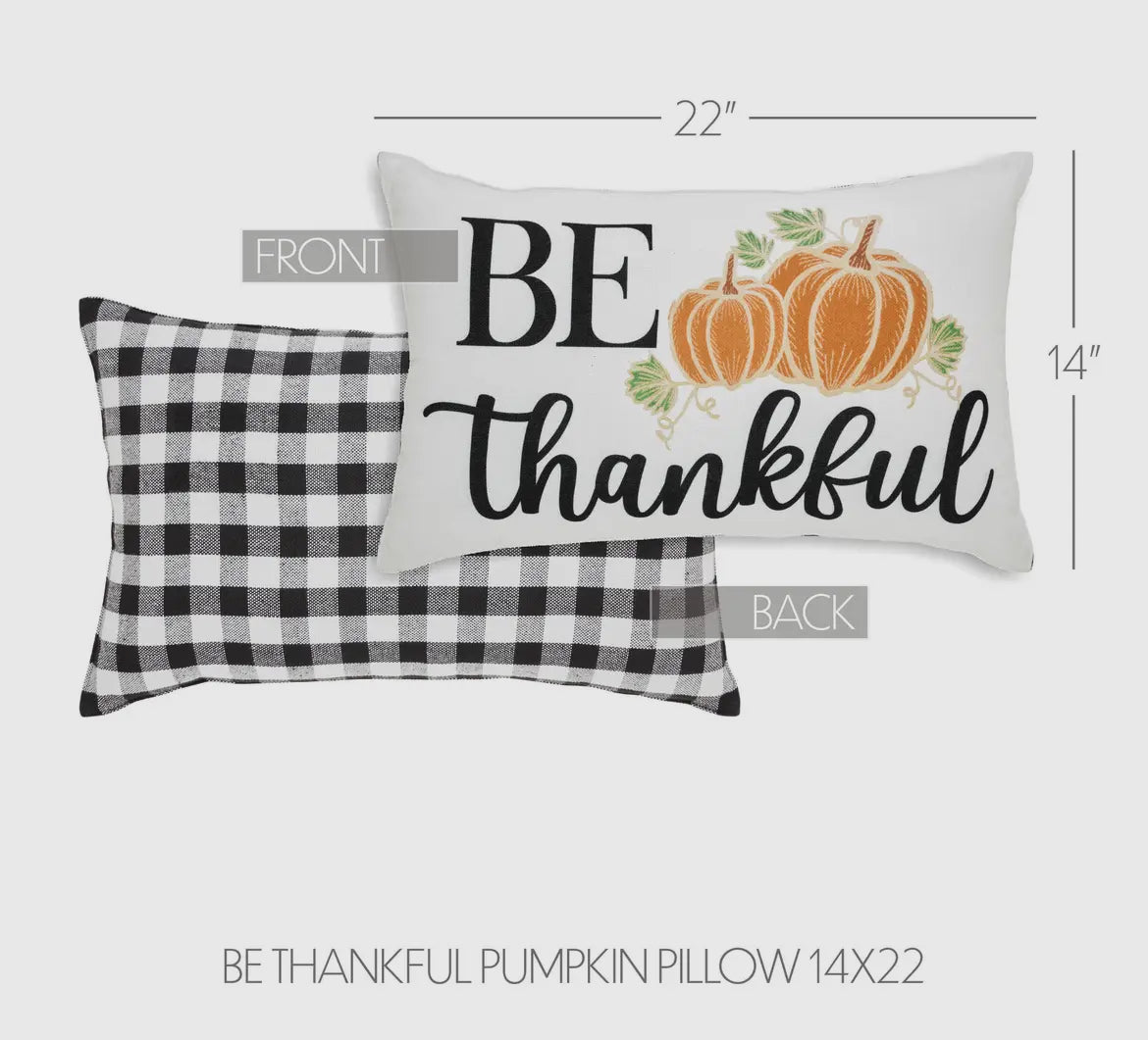 Annie Black Check Be Thankful Pumpkin Pillow 14x22