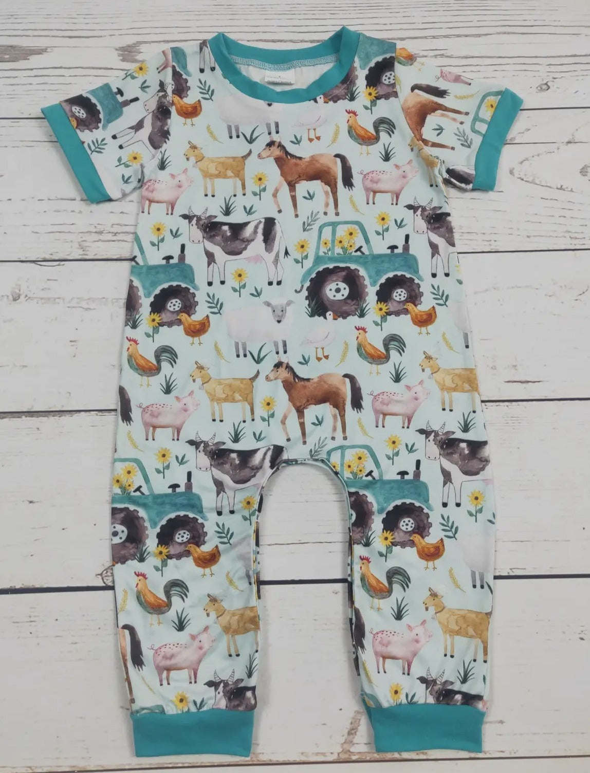 Baby Boy Tractor Printed Farm Romper *preorder*