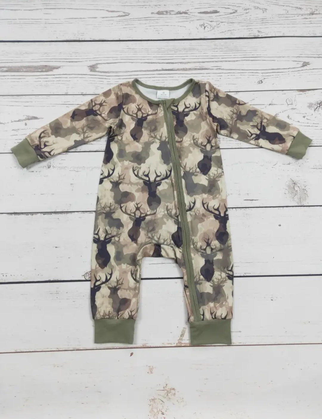 Baby Boy Deer Print Zip Romper