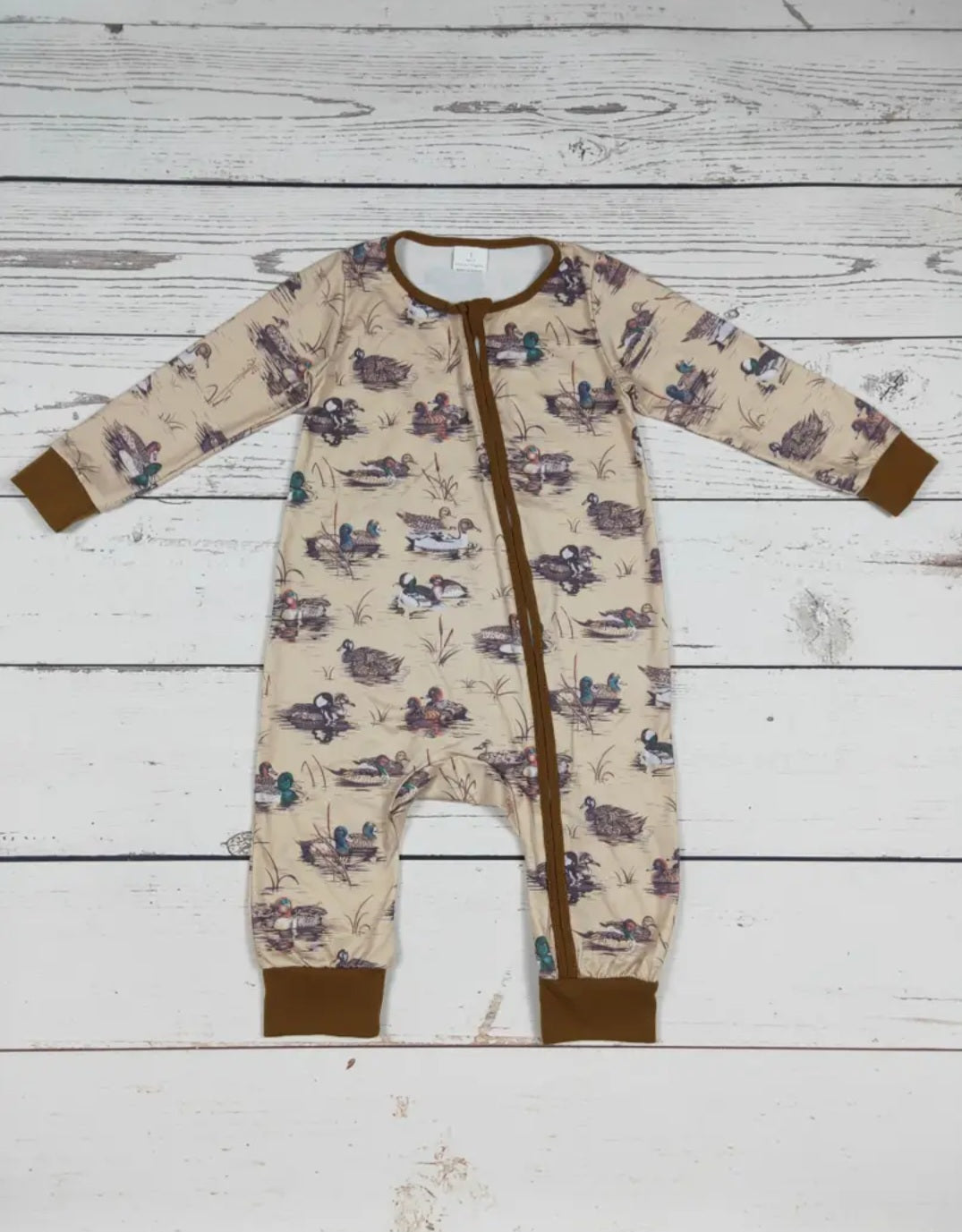 Baby Boy Duck Printed Zipper Romper