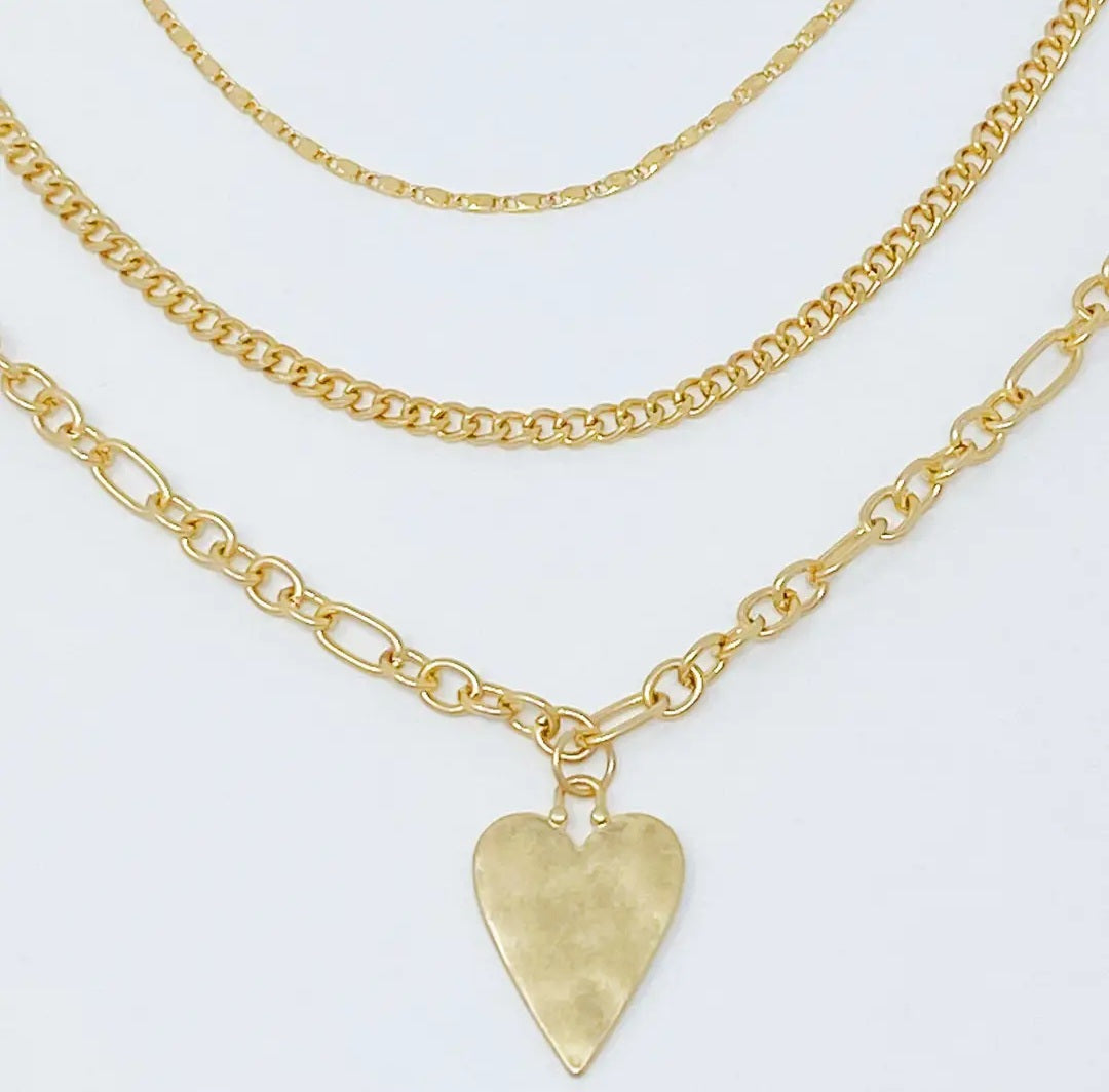 Heart Charm Layered Chain Necklace (set of 3)