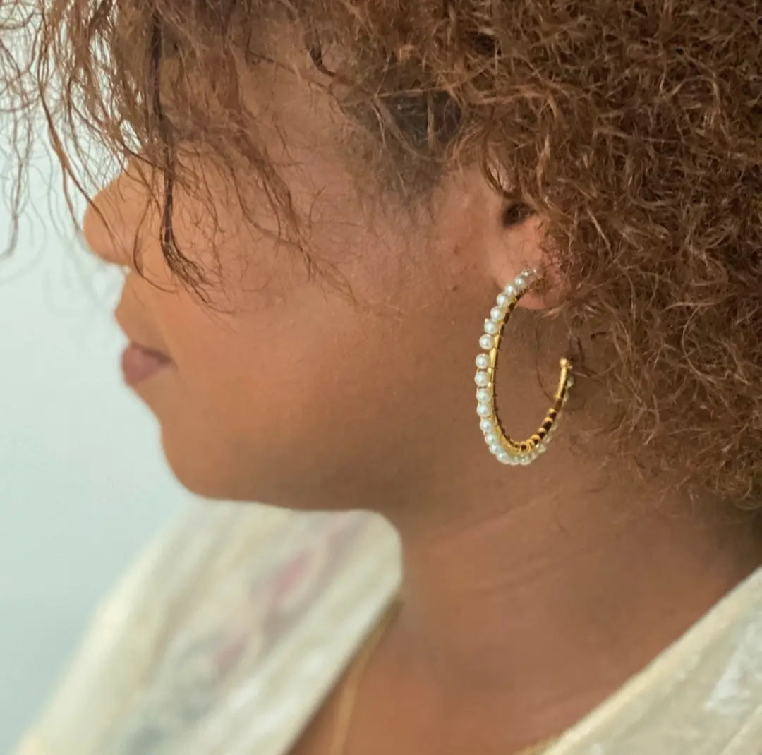 Precious Pearl Beaded Hoop Earrings
