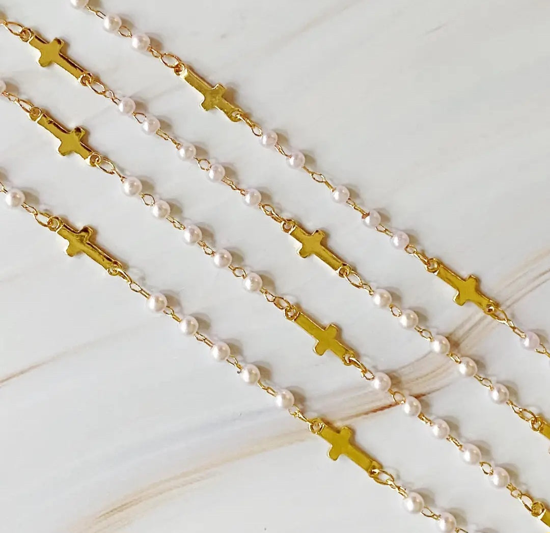 Pearl and Cross Long Necklace