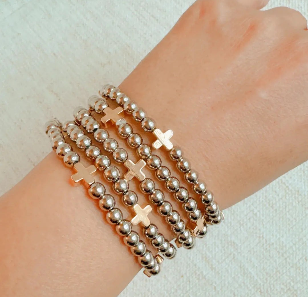 Beads and Crosses Stretch Bracelets