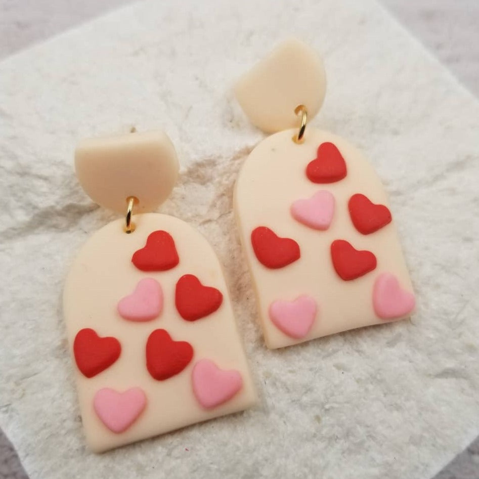 Pink Heart Polymer Clay Earrings