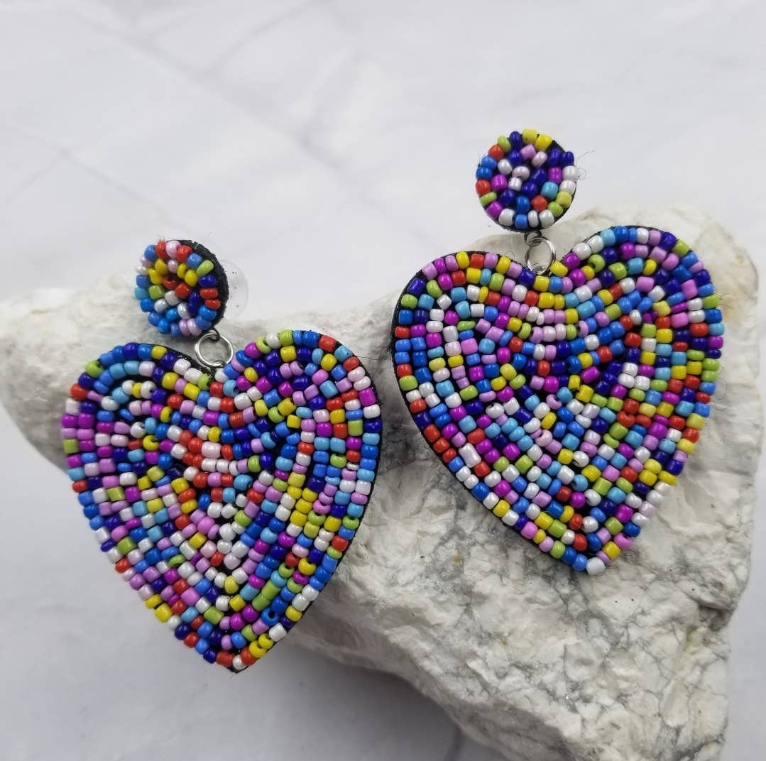 Beaded Heart Earrings