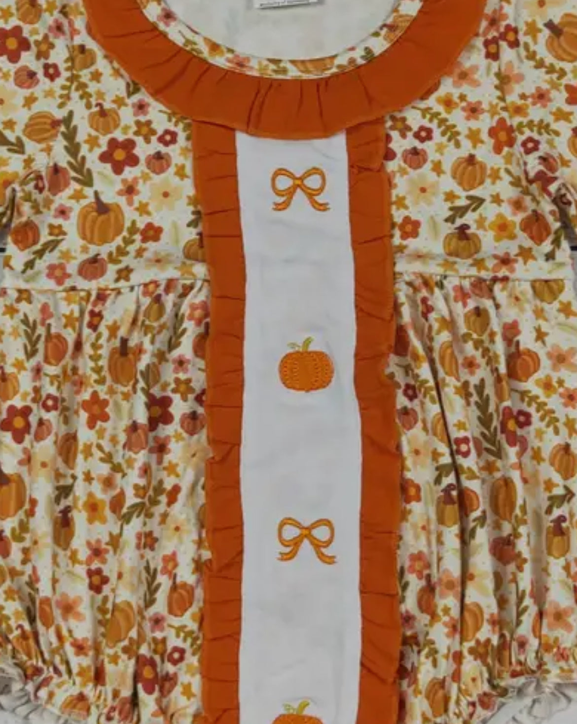 Baby Girl Pumpkin Bow Appliqué Bubble *preorder*