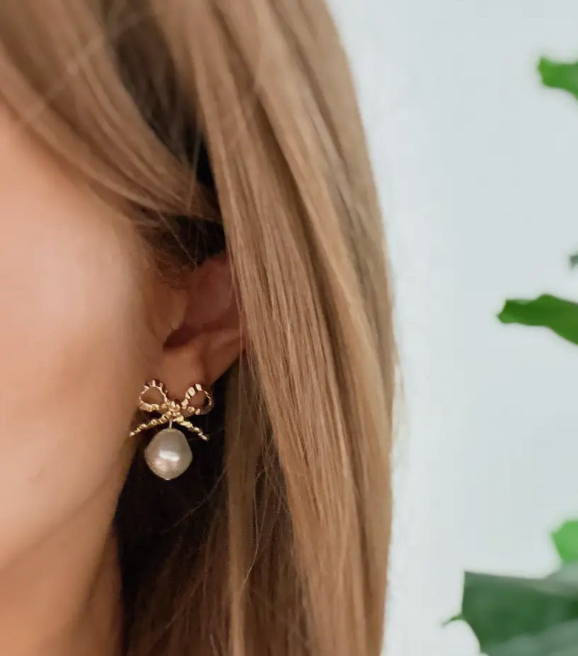 Dangle Pearl Antique Bow Earrings