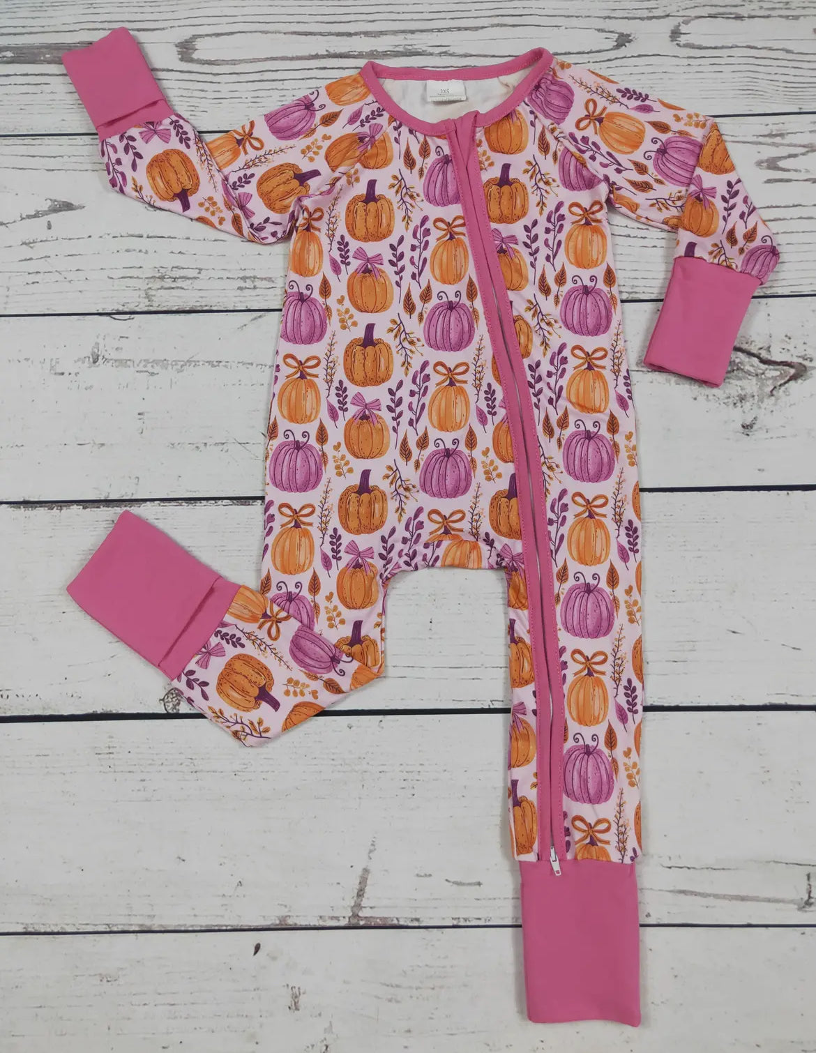 Baby Girl Pumpkin Bow Printed Zipper Sleeper *preorder*