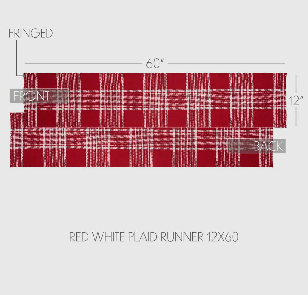 Eston Red White Plaid Fringes Runner 12x60