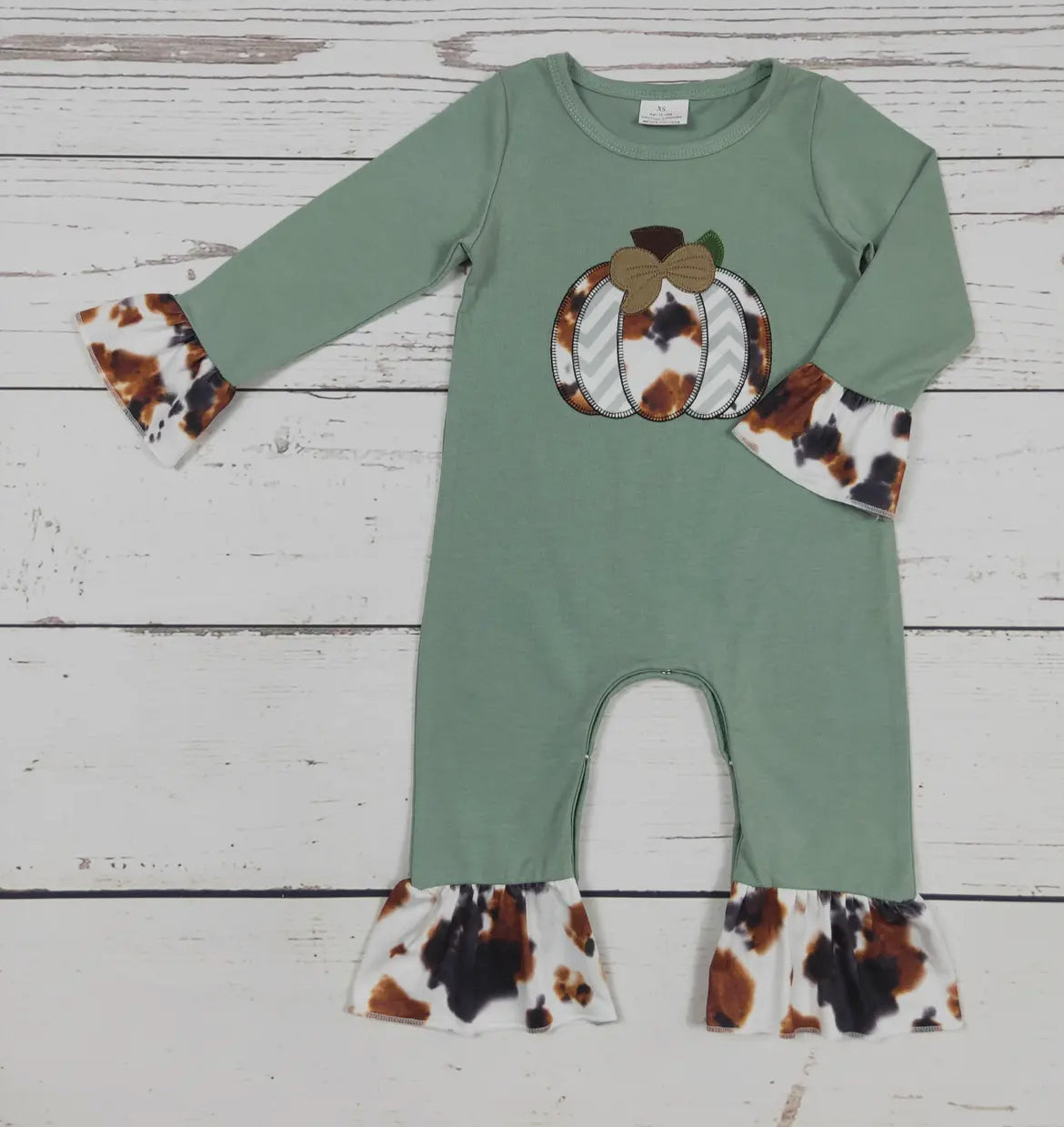 Baby Cow Print Pumpkin Appliqué Romper *preorder*