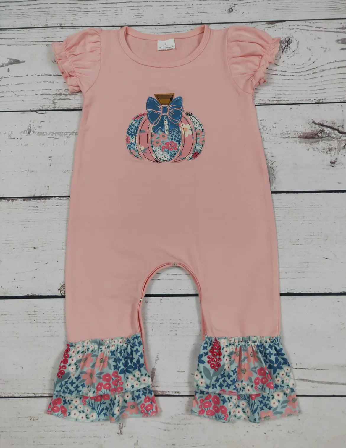 Floral Pumpkin Appliqué Baby Fall Romper *preorder*