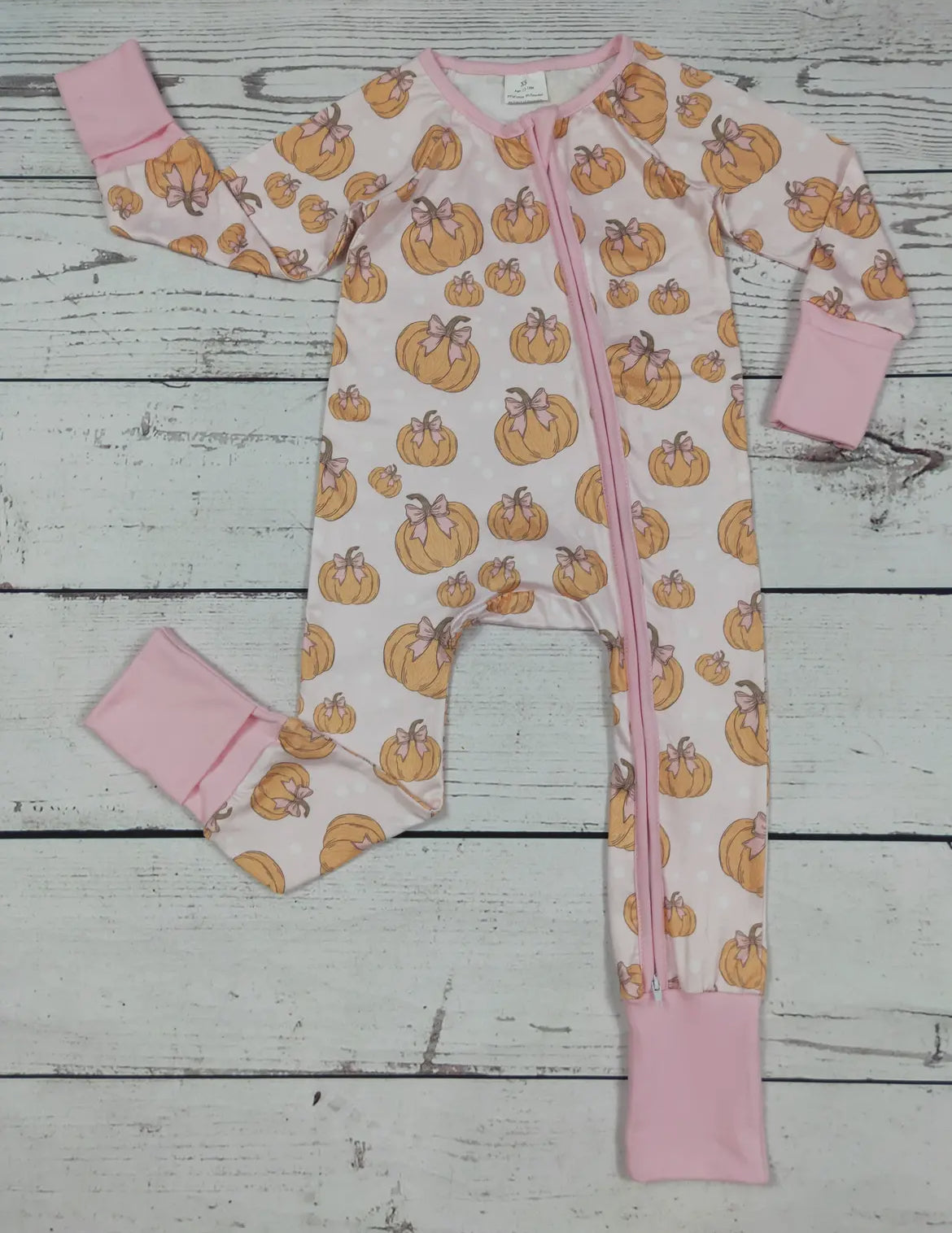 Pumpkin Bow Printed Baby Zipper Sleeper *preorder*