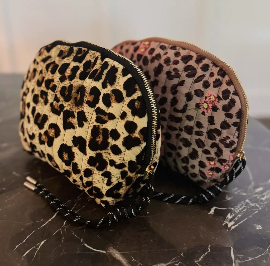 Vintage-Inspired Quilted Leopard & Floral Cosmetic Case