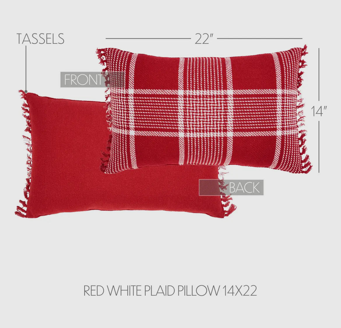 Eston Red White Plaid Fringed Pillow 14x22