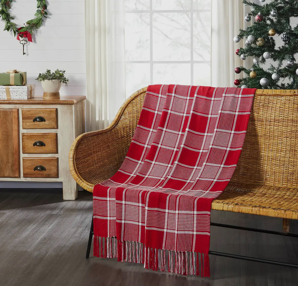 Eston Red White Plaid Throw 50x60