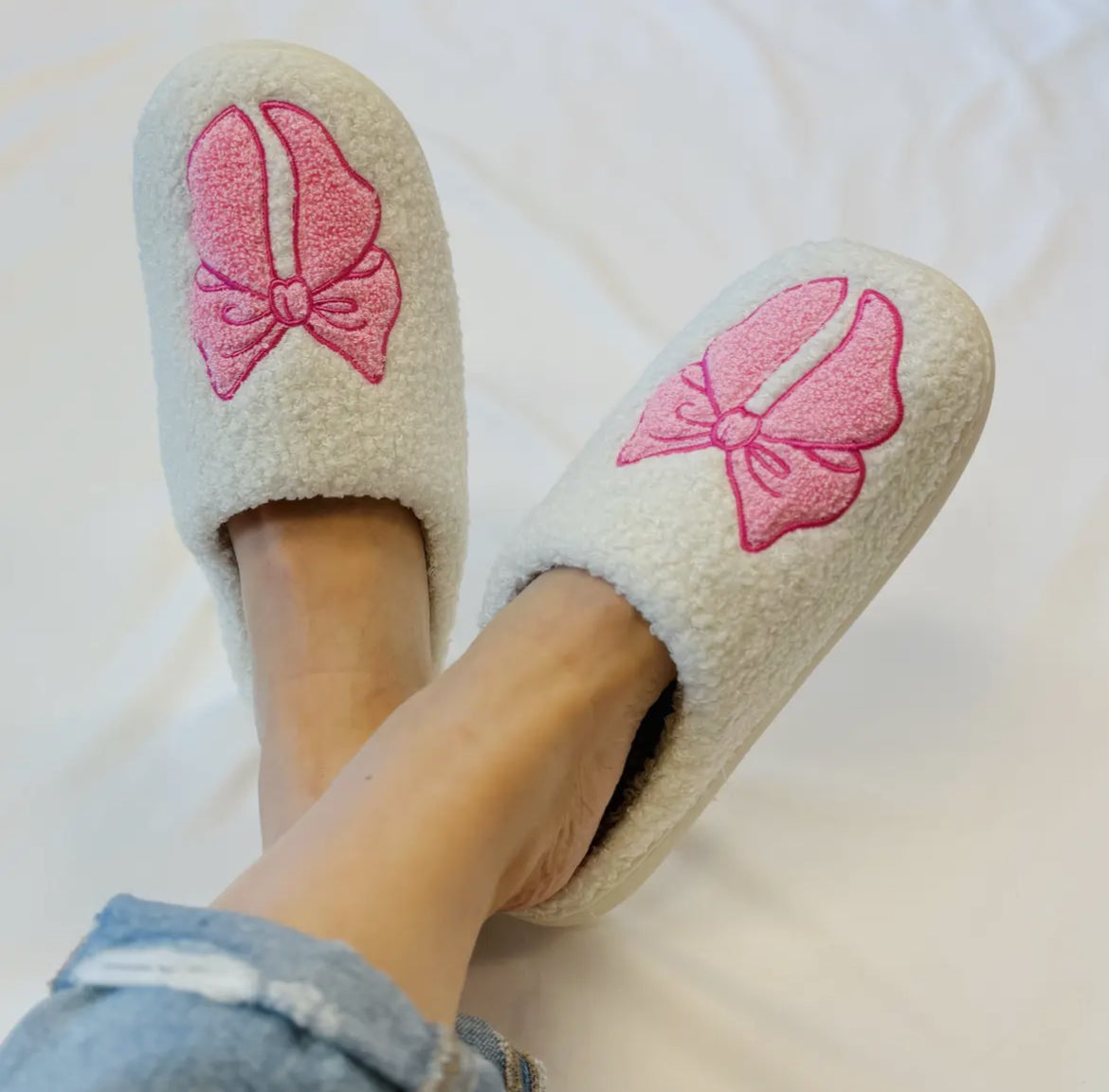 Pink Lounge Bow Cozy Slippers