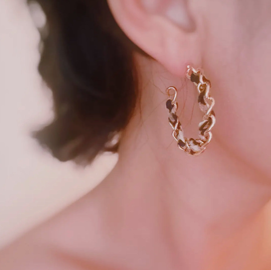 Leopard Scarf-Wrapped Chain Hoop Earrings