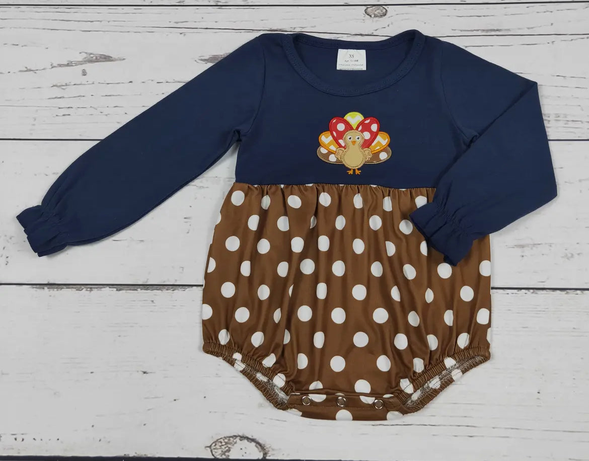 Baby Girl Polka Dots Turkey Appliqué Bubble
